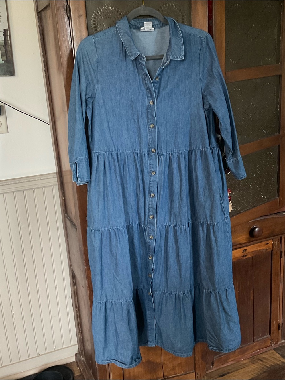 The Vermont Country Store Denim Tiered Shirt Dress M